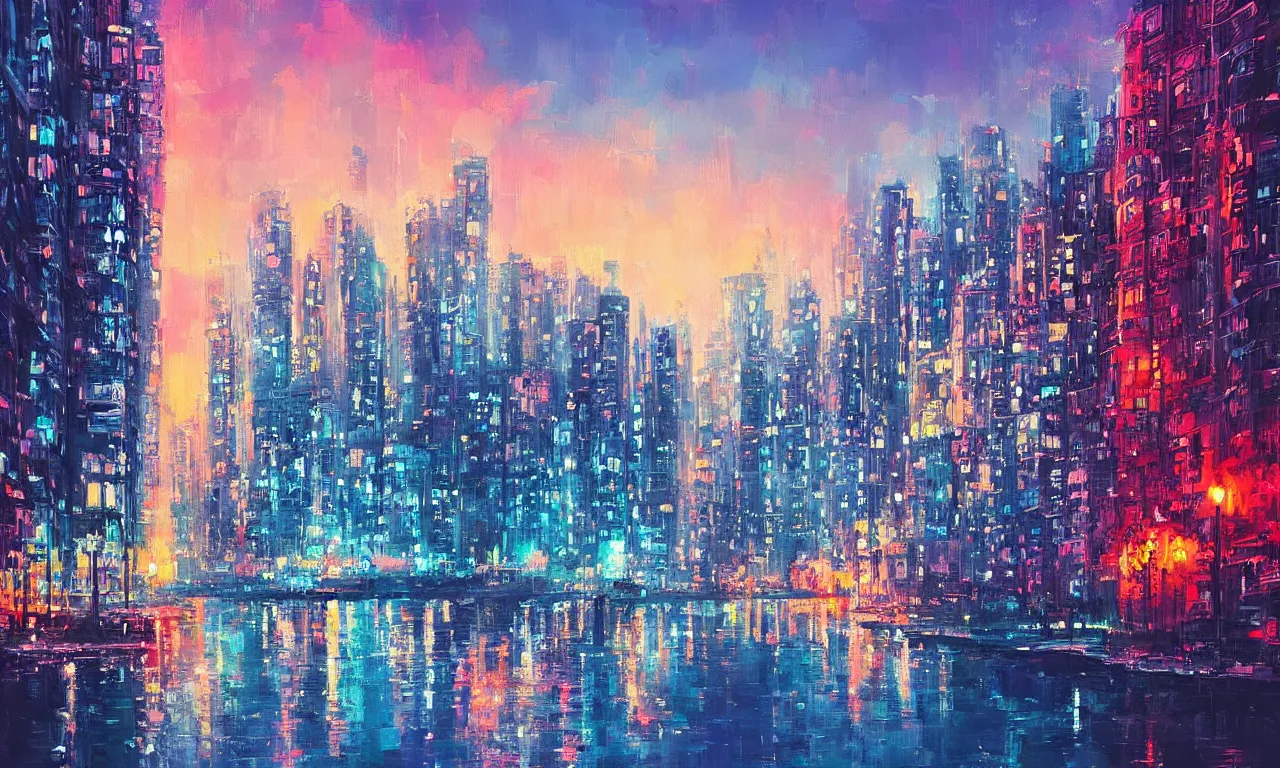 Prompt: Beautiful Cityscape in the style of Alena Aenami