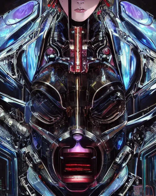 Prompt: the face of a cybernetic geisha mecha, scifi, ghost in the shell, intricate sci fi panels made of metal, elegant, highly detailed panel cuts, greeble detail, caustics and refraction, neon glowing eyes, digital painting, artstation, concept art, high tech fantasy, sharp focus, illustration, art by marco plouffe arstation and Riot Studios and Blizzard Studios