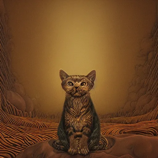 Prompt: an image of a ornate cat in the style of zdzisław beksinski, fujifilm superia, vaporwave, # myportfolio, deviant art, photorealistic