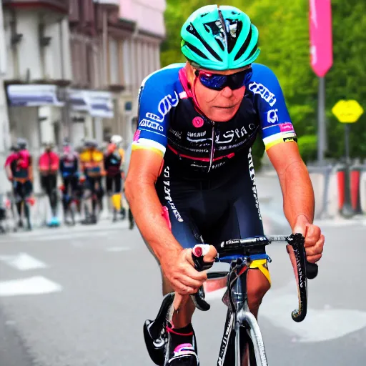 Image similar to Jan Ullrich with Team Telekom shirt and Telekom cap cleaning a window crustal clear, fine details