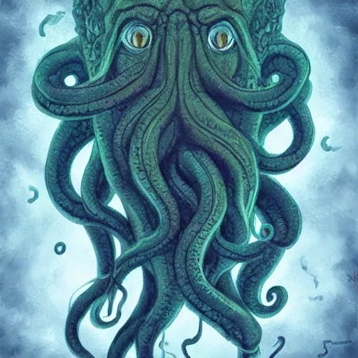 Image similar to A portrait of cthulhu, soft lighting, lovecraft, cool tones, cosmic horror, anime, in the style of studio ghibli, smooth