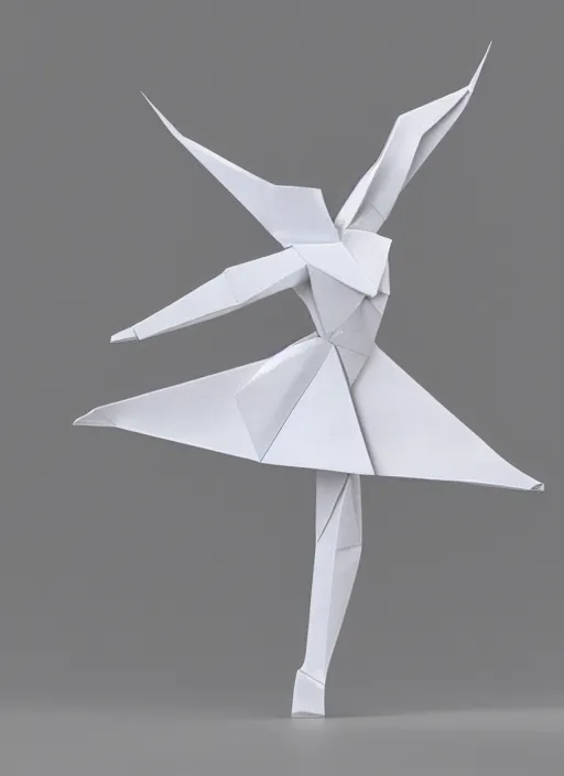 Image similar to origami dancer in white paper, 3 d render, ultra - detailed, on white background, studio shot