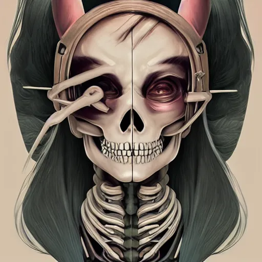 Image similar to anime manga skull portrait young woman skeleton, miffy, unreal engine, intricate, elegant, highly detailed, digital art, art by JC Leyendecker and sachin teng