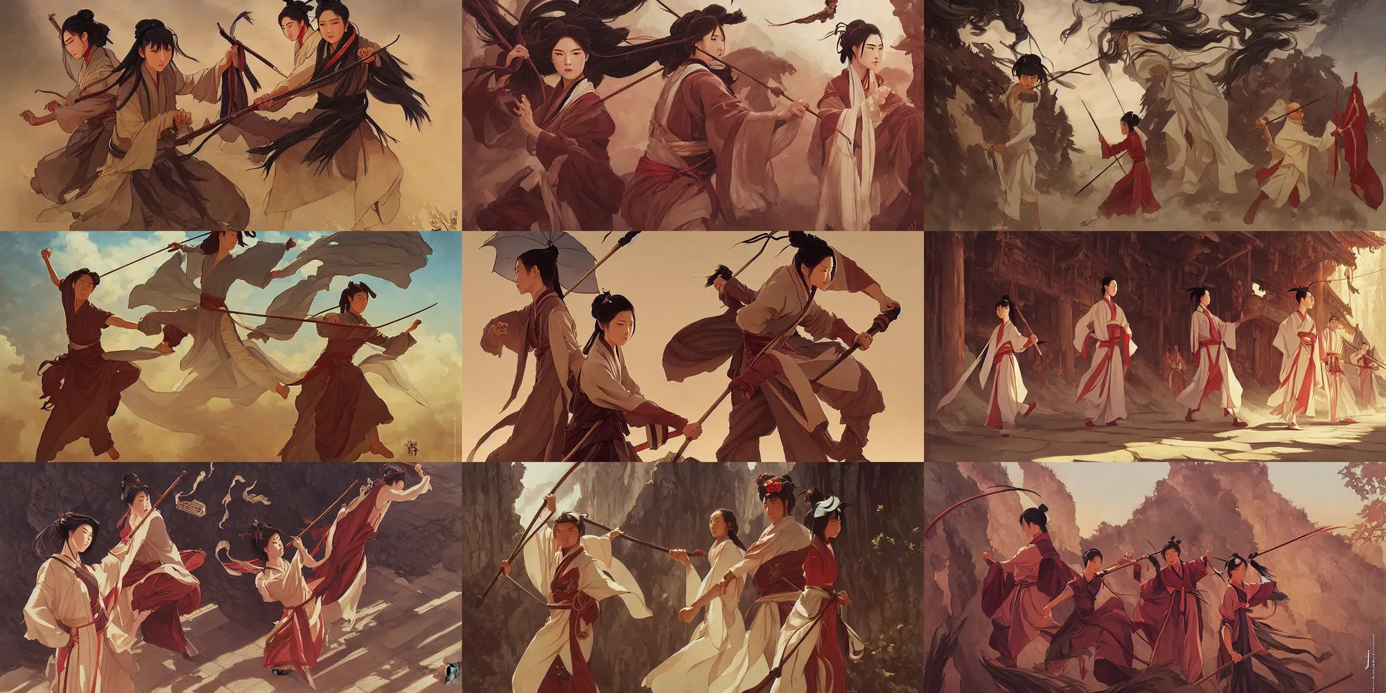 Prompt: wuxia, temple,!! building!!, in the style of studio ghibli, j. c. leyendecker, greg rutkowski, artem