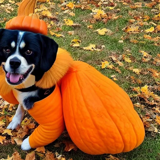 Image similar to dog wearing pumpkin costume, award - winning 4 k photography