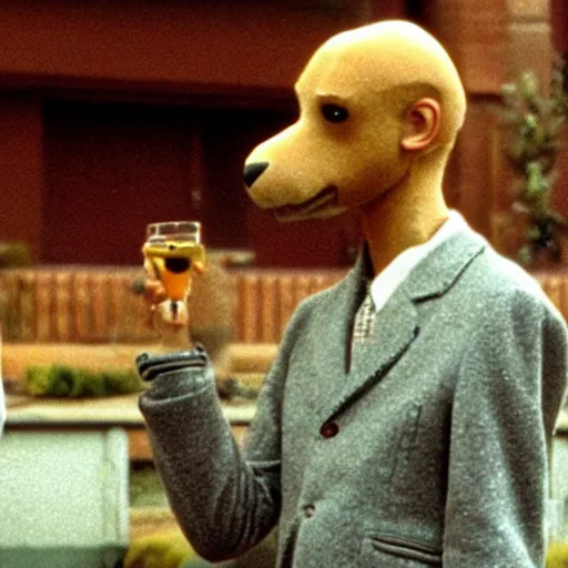 Prompt: Joe Camel in a still from the movie The Royal Tenenbaums.