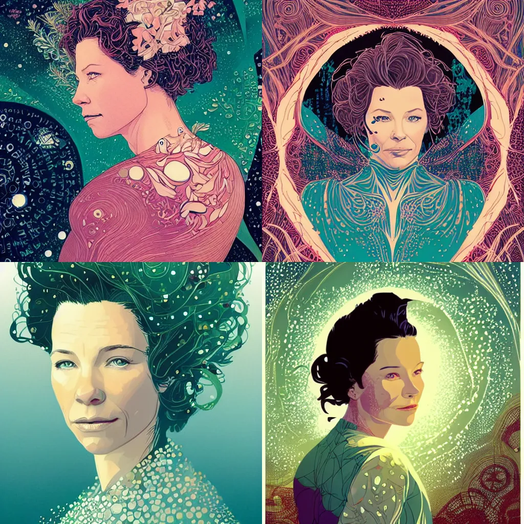 Prompt: beautiful portrait of Evangeline Lilly in the style of Victo Ngai