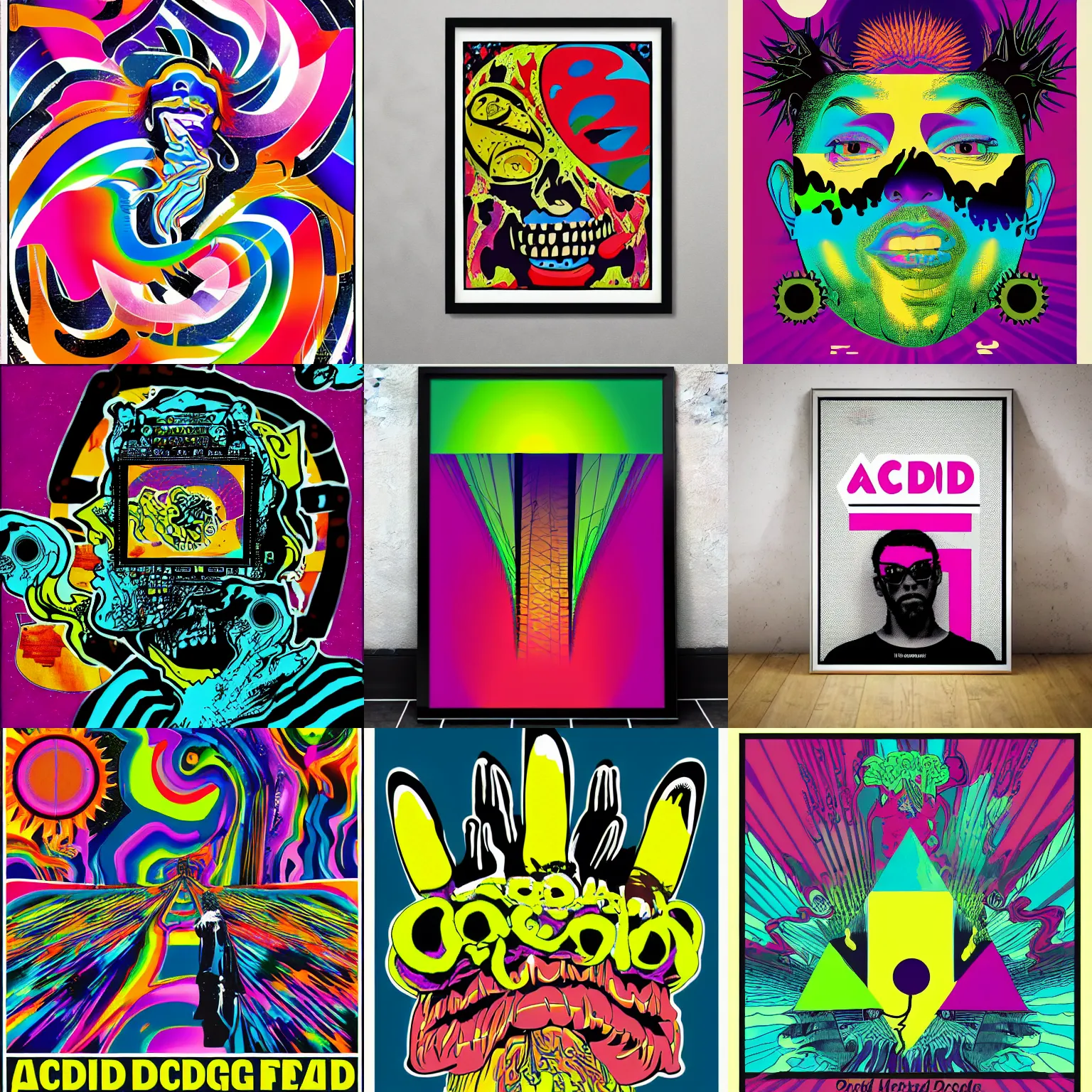 Prompt: acid graphic design poster, album art