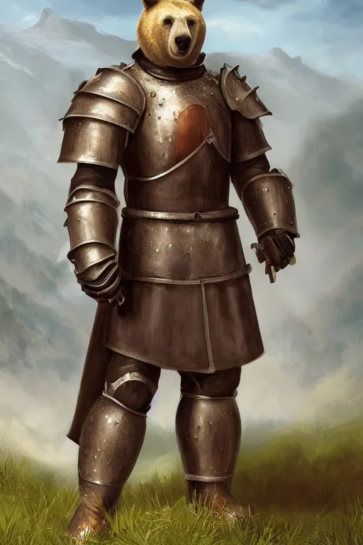 Image similar to a matte painting portrait of a medieval bear knight