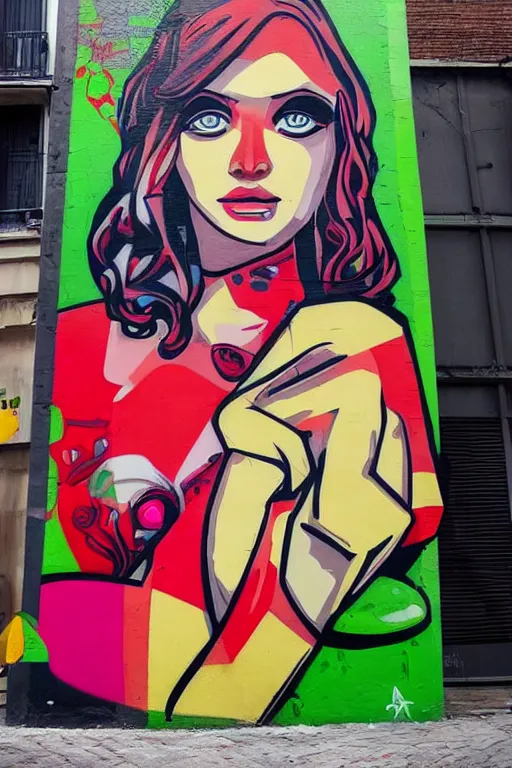 Image similar to a stylized portrait in the style of graffiti street art