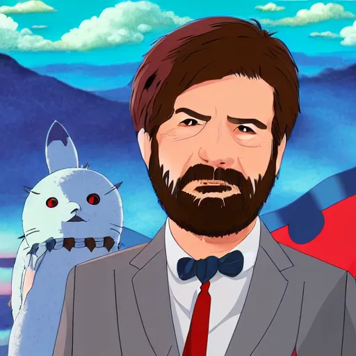 Image similar to chilean president Gabriel Boric as studio ghibli movie, highly detailed, full hd, portrait, 8k