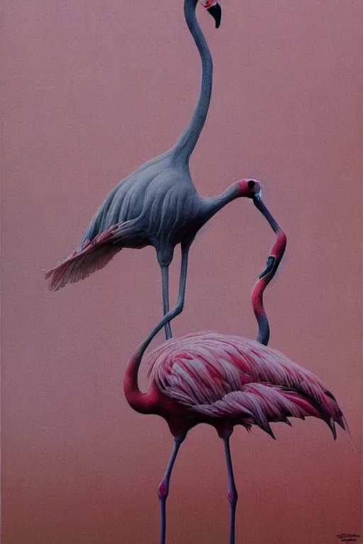 Image similar to hyper realistic painting of a flamingo by wayne barlowe, beksinski, hr giger, austin osman spare, bussiere