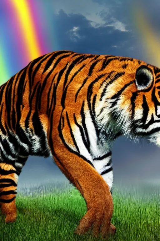 Image similar to Male masculin Furry Tiger as Police ,fullbody, Rainbow Background, 8k Photo Realistic