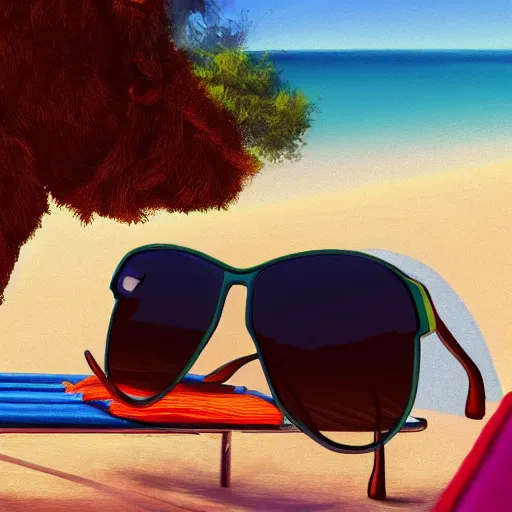 Prompt: a donkey wearing sunglasses sunbathing on a sun lounger, digital art, amazing detail, artstation
