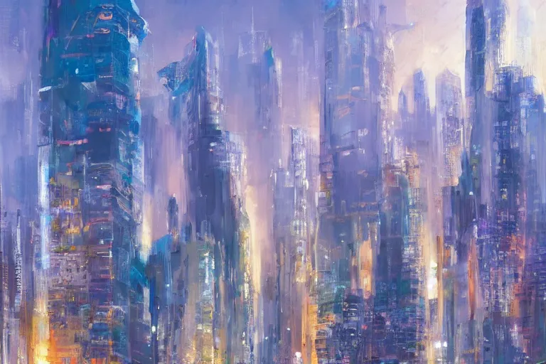 Image similar to futuristic city, painting by sydney mead, highly detailed, soft lighting, 8 k resolution, oil on canvas, architectural magazine