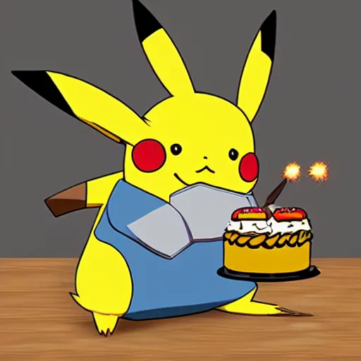 Prompt: pikachu with bfg 9 0 0 0 fighting with cakes, photorealistic n - 9