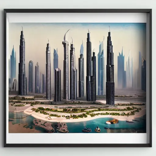 Image similar to a picture of dubai city skyline in a white frame, an art deco painting by enguerrand quarton, featured on behance, art deco, cityscape, matte drawing, poster art h 7 6 8