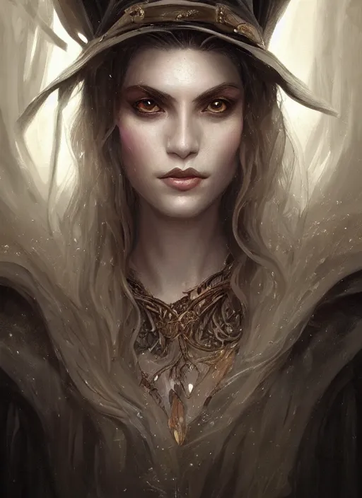 Prompt: up close portrait of a beautiful witch, d & d, face, fantasy, intricate, elegant, highly detailed, digital painting, artstation, concept art, smooth, sharp focus, 4 k uhd, illustration, art by artgerm and greg rutkowski, trending on artstation
