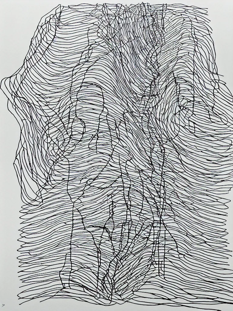 Prompt: minimalist elegant continuous line drawing of mountain path, line art portrait, cross contour, contour drawing, wire sculpture drawings, inspired by david hockney, leonardo da vinci, aaron earley, tornwing, karolina cummings, doug bell, nicholas weltyk