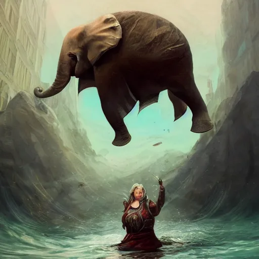 Prompt: sea elephant/fat woman, magic the gathering artwork, D&D, fantasy, cinematic lighting, centered, symmetrical, highly detailed, digital painting, artstation, concept art, smooth, sharp focus, illustration, volumetric lighting, epic Composition, 8k, art by Akihiko Yoshida and Greg Rutkowski and Craig Mullins, oil painting, cgsociety