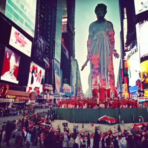 Prompt: the assassination of julius caesar in time square, beware the ides of march in the style of vincenzo camuccini, photography, hyperrealism, cinematic, bokeh