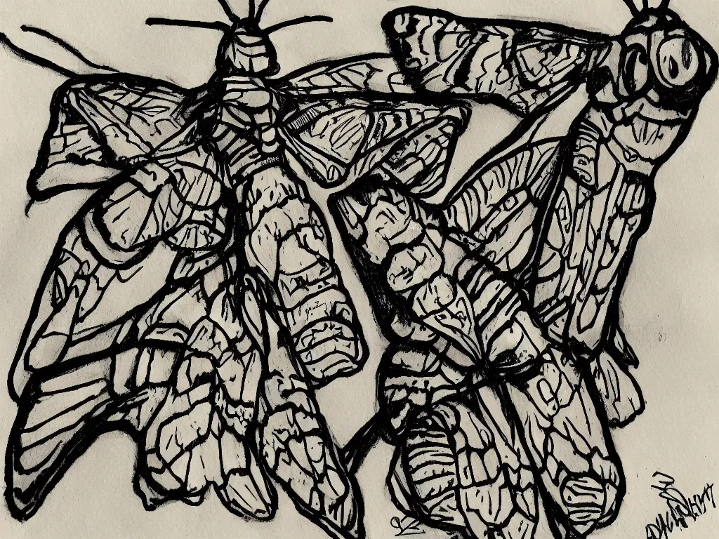 Image similar to a Death's-head hawkmoth drawn in the cartoon style of Dr. Seuss