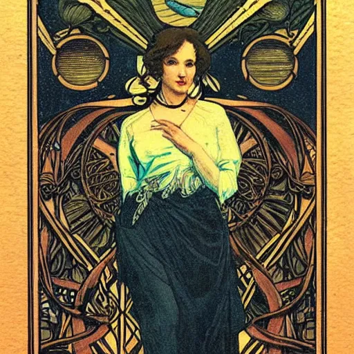 Image similar to ted cruz portrait by louis - theophile hingre, zodiac, tarot cards, planets, ethereal, art nouveau