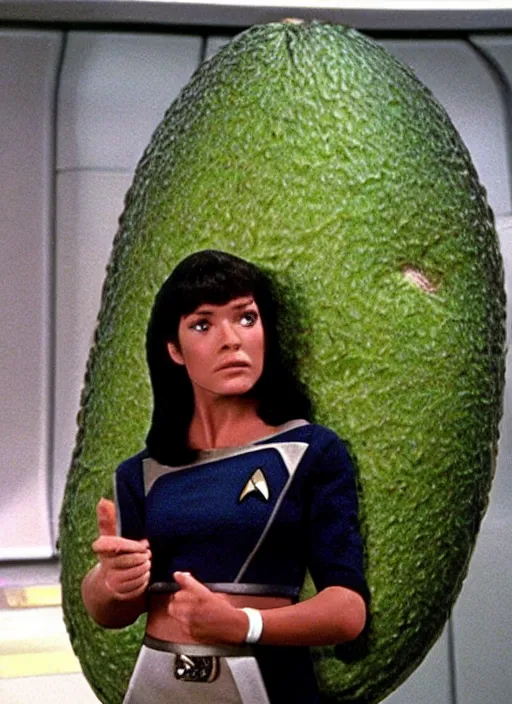 Image similar to avocado - human hybrid on the transporter pad in star trek