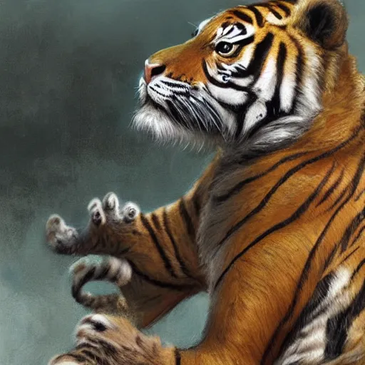 Image similar to a aesthetic award winning commission portrait of a cute baby anthro tiger wearing military uniform,digital art,art by greg rutkowski,art germ,charles bowater,trevor henderson,detailed beautfiul face,photorealistoc,hyperdetailed,dramatic,artstation,deviantart,professional lighting,beautiful face,cub,wholesome