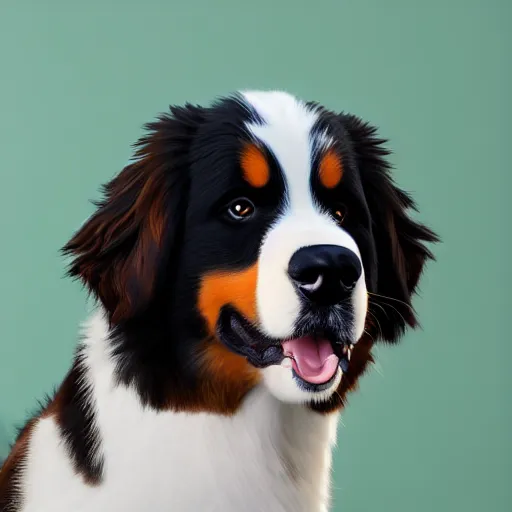 Prompt: portrait of a cute bernese dog, art by elke vogelsang, 8 k ultra realistic, trending on artstation, 4 k, hyperrealistic, focused, extreme details, unreal engine 5, cinematic, masterpiece