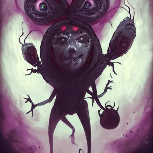 Prompt: ladybug as a monster, fantasy art style, scary atmosphere, nightmare - like dream, cinematic lighting