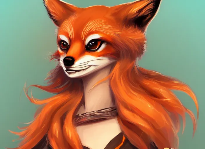 Image similar to stunningly beautiful female anthropomorphic fox character in a rock outfit character illustration trending on ArtStation, deviantart, SFW version, high detail, stylized portrait H 704