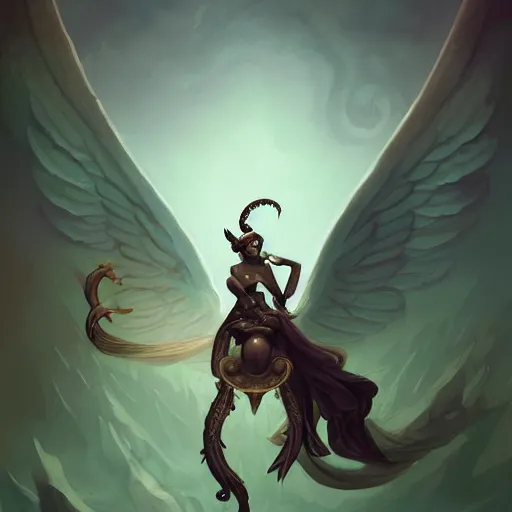 Image similar to detailed illustration of a fallen angel tiefling mythical creature by peter mohrbacher trending on artstation, highly detailed illustration