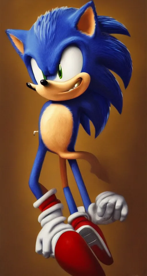 Image similar to portrait of sonic the hedgehog, chiaroscuro, elegant highly detailed oil painting 4 k, archival scan