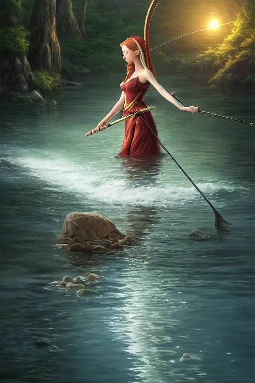 Image similar to elegant elf fishing in lake, highly detailed, d & d, fantasy, highly detailed, digital painting, trending on artstation, concept art, sharp focus, illustration, global illumination, ray tracing, realistic shaded, art by artgerm and greg rutkowski and fuji choko and viktoria gavrilenko and hoang lap