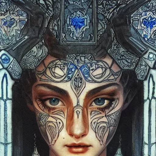 Prompt: Extreamly beautiful Eyes, tattooed face, Hypnotic Eyes, Emotional Eyes, by Annie Swynnerton and Nicholas Roerich and jean delville, glowing paper lanterns, Luis Royo, strong dramatic cinematic lighting , ornate tiled architecture, lost civilizations, smooth, sharp focus, extremely detailed