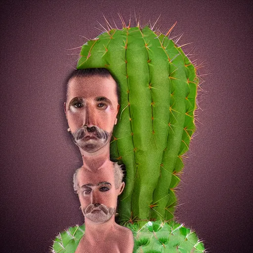 Image similar to cactus grown on man's face instead of beards, digital art, award winning