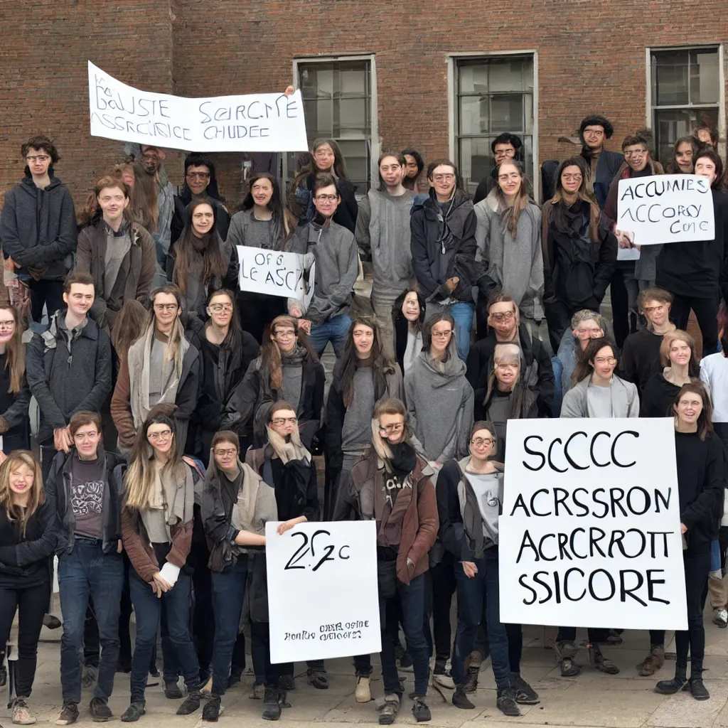 Image similar to a group of diverse students stand in front of the Cambridge architecture studio, holding a sign with the words ARCSOC 2022–23