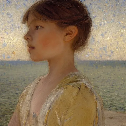 Image similar to a ultradetailed beautiful painting of a girl in the amazonas palace balustrade designed by jules bastien - lepage, hans belmer, frank weston and gustave baumann, beach, trending on artstation, mediterranean, palm trees, refracted color sparkles, sharp focus, soft light, 8 k 4 k