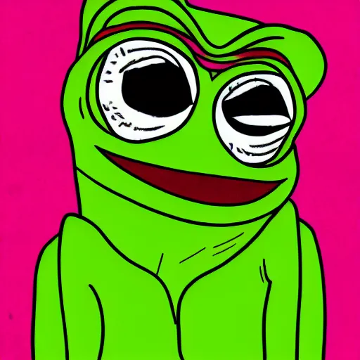 Prompt: close portrait of pepe green cartoon frog bright colors, retrofuturism, apocalypse, concept art, trending on artstation