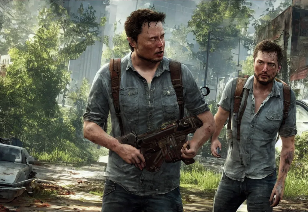 Prompt: elon musk in the last of us, elon musk in the video game in the last of us, gameplay screenshot, close up, 3 d rendering. unreal engine. amazing likeness. very detailed.
