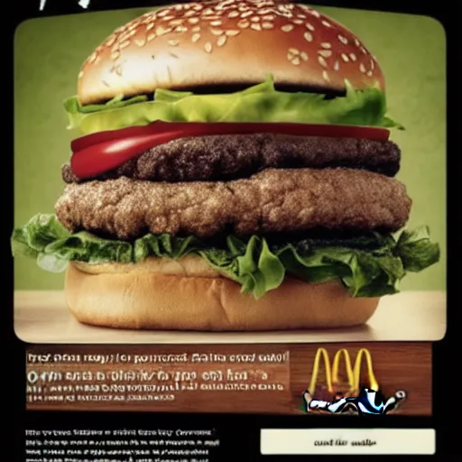 Prompt: an ad from macdonalds of a dirt themed burger