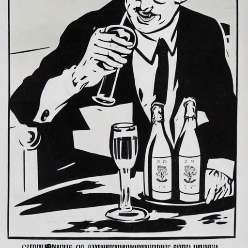 Image similar to communist man drinking champagne, soviet propaganda style