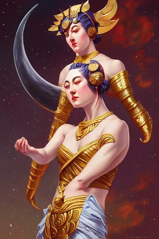 Prompt: god of moon, fantasy, painting by j. c. leyendecker, artgerm, trending on artstation