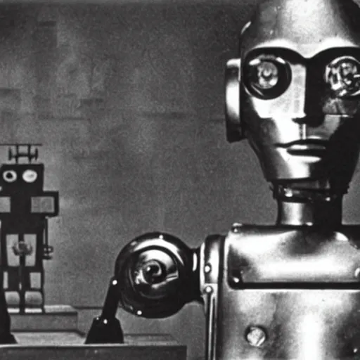 Image similar to robot featured in fritz lang's film metropolis by andy warhol