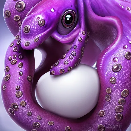 Prompt: a purple octopus birth. egg hatching. digital art. ultra realistic. hd. trending on artstation