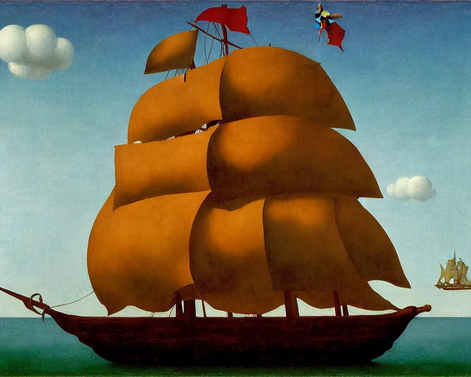 Image similar to a pirate ship in a bottle by raphael, hopper, and rene magritte. detailed, proportional, romantic, enchanting
