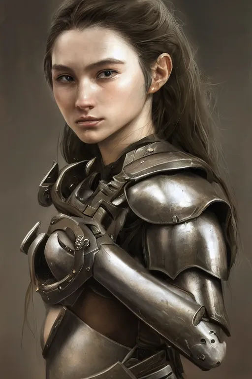 Image similar to a photorealistic painting of an attractive young girl, partially clothed in battle armor, olive skin, long dark hair, beautiful bone structure, symmetrical facial features, perfect eyes, intricate, elegant, digital painting, concept art, illustration, sharp focus, minimal artifacts, from Metal Gear, in the style of Ruan Jia and Mandy Jurgens, by Greg Rutkowski, trending on Artstation, award winning