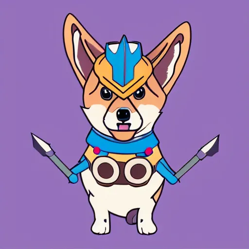 Image similar to corgi dressed as thor, vector art, comic style