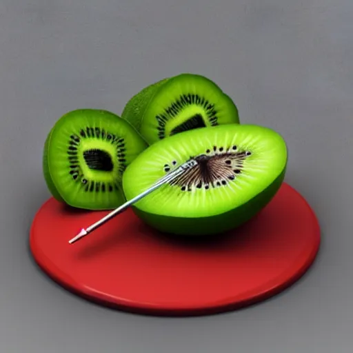 Prompt: a funny turntable with a needle on top of kiwi slice, a low poly render by tim biskup, featured on polycount, computer art, sketchfab, rendered in maya, voxel art